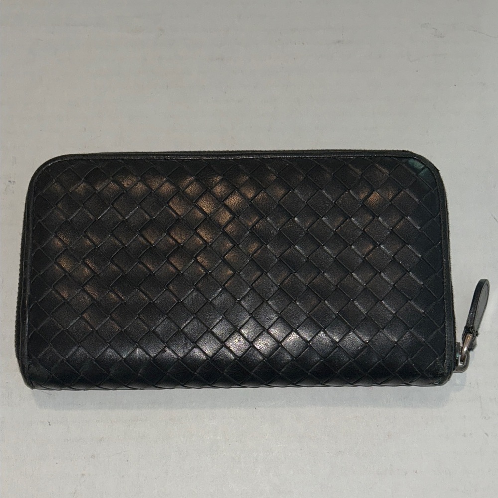 Bottega Veneta Intrecciato Black Woven Leather Zip-Around Continental Wallet